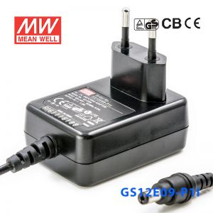 GS12E09-P1I 12W 9V1.33A 输出绿色能源明纬墙插电源适配器(欧式插头) 