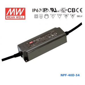 NPF-40D-54  41W  54V 0.76A 输出IP67防水型带PFC功能三合一调光明纬电源