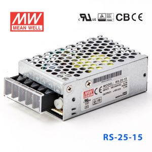 RS-25-15 25W 15V1.7A 单路输出明纬电源(G3系列-高性能内置有外壳) 