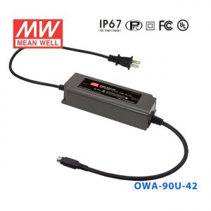 OWA-90U-42-P1M  90W  42V 2.15A 明纬塑壳防潮外置型LED电源适配器(美规插头-P1M输出接口)