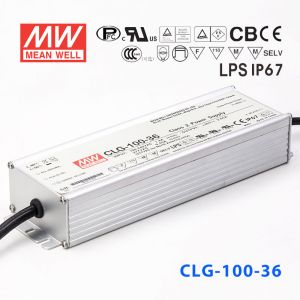 CLG-100-36    100W    36V   2.65A 恒压+可改恒流有PFC铝壳明纬IP67防水LED电源