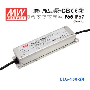 ELG-150-24D2    150W 24V 6.25A D2型(智能调光/铝壳IP67/100～305Vac输入)明纬PFC防水LED电源