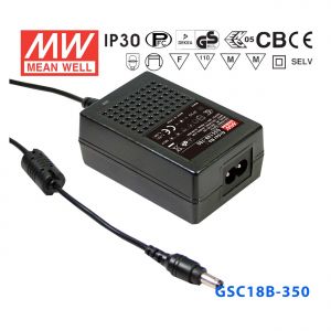 GSC18B-350  18W  26~52V 350mA 恒流输出带PFC功能塑壳外置桌面型LED专用适配器电源