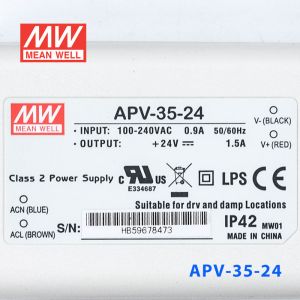 APV-35-24   35W    24V   1.5A 明纬牌恒压输出防水塑壳LED照明电源 