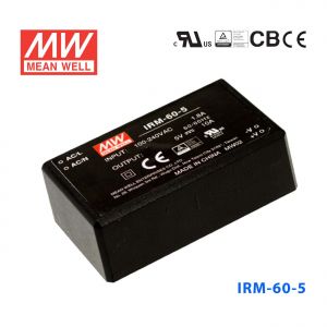 IRM-60-5 50W  5V 10A 高能效 插脚型 明纬超小型AC-DC模块电源