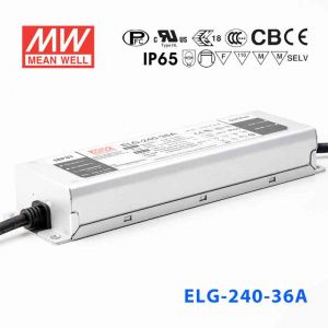 ELG-240-36A 240W 36V 6.66A   A型(电流可调/铝壳IP65/100～305Vac输入)明纬PFC防水LED电源