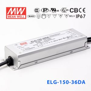 ELG-150-36DA  150W  36V 4.17A  DA型(Dali调光/铝壳IP67/100～305Vac输入)明纬PFC防水LED电源