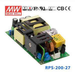 RPS-200-27 200W 27V 5.3A 单路输出微漏电低空载损耗医用无外壳明纬开关电源