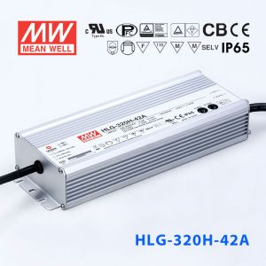 HLG-320H-42A  320W  42V 7.65A  强耐环境恒压+恒流PFC高效铝壳IP65防水LED电源(恒压恒流值可面板设定) 