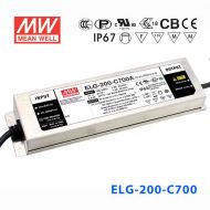 ELG-200-C700 200W 142~286V 700mA 基本型(线缆接线/铝壳IP67/100～305Vac输入)明纬PFC防水高压恒流LED电源