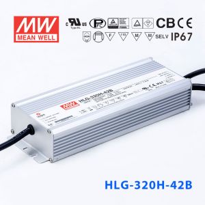 HLG-320H-42B  320W  42V 7.65A 强耐环境恒压+恒流PFC高效铝壳IP67防水LED电源(控制线三合一调光) 