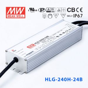 HLG-240H-24B  240W  24V 10A 强耐环境恒压+恒流PFC高效铝壳IP67防水LED电源(控制线三合一调光) 