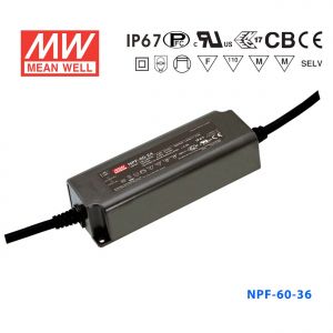 NPF-60-36  60W  36V 1.67A 输出IP67防水型带PFC功能明纬电源