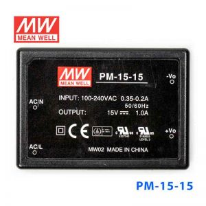 PM-15-15  15W  15V 1A  微漏电塑封Class2单路输出板上型医用明纬开关电源