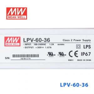 LPV-60-36   60W   36V   1.67A明纬牌恒压输出IP67防水塑壳LED照明电源