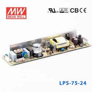 LPS-75-24  75W  24V 3.2A  单路输出无外壳窄条PCB板明纬开关电源