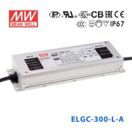 ELGC-300-L-A   300W 116~232V 1400mA   A型(恒功率可调/铝壳IP67/100～305Vac输入)明纬PFC防水高压恒功率LED电源