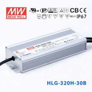 HLG-320H-30B  320W  30V 10.7A 强耐环境恒压+恒流PFC高效铝壳IP67防水LED电源(控制线三合一调光) 