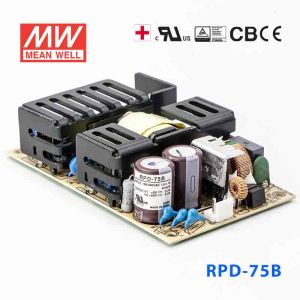 RPD-75B  75W +5V  6.8A +24V 2.7A  双路输出微漏电低空载损耗医用无外壳明纬开关电源