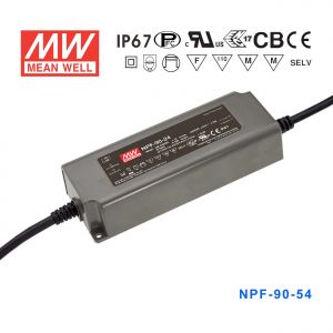 NPF-90-54  90W  54V 1.67A 输出塑壳IP67防水带PFC低空载损耗明纬LED电源