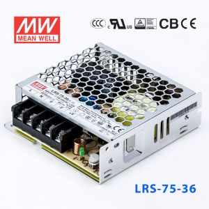 LRS-75-36 75.6W 36V2.1A单路输出超薄型低空载损耗明纬开关电源