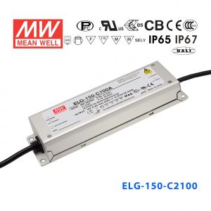 ELG-150-C2100D2 150W  36~72V 2100mA  D2型(智能调光/铝壳IP67/180～295Vac输入)明纬PFC防水高压恒流LED电源