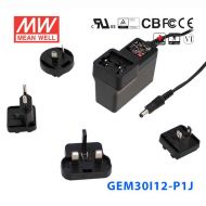 GEM30I12-P1J 30W12V2.5A输出明纬高能效可换插头医疗电源适配器