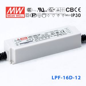 LPF-16D-12 16W  12V 1.34A  恒压+恒流PFC高效率塑壳IP30防水调光LED电源