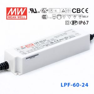 LPF-60-24  60W  24V 2.5A  恒压+恒流有PFC高效率塑壳IP67防水LED电源