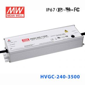 HVGC-240-3500A   240W 3500mA  71Vac 输入强耐环境PFC高效铝壳IP65防水LED恒流电源(恒流值可面板设定)