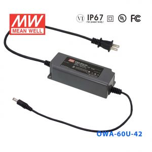 OWA-60U-42  63W  42V 1.5A 明纬塑壳防潮外置型LED电源适配器(美规插头)