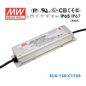 ELG-150-C1750DA  150W  43~86V 1750mA  DA型(Dali调光/铝壳IP67/180～295Vac输入)明纬PFC防水高压恒流LED电源