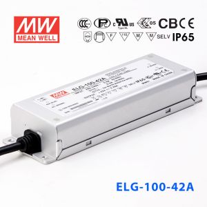 ELG-100-42A   96W    42V   2.28A    A型(电流可调/铝壳IP65防水/180～305Vac输入)明纬PFC防水LED电源