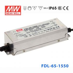 FDL-65-1550   65W  25.2~42V 1550mA 恒流输出带pfc功能低损耗IP65防护等级明纬LED防水电源