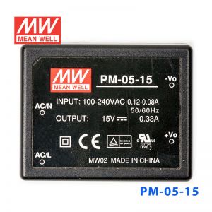 PM-05-15  5W  15V 0.33A  微漏电塑封Class2单路输出板上型医用明纬开关电源