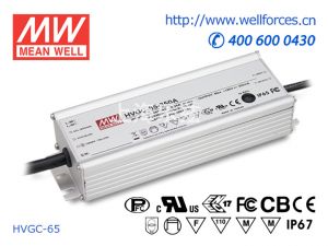 HVGC-65-1050A   65W   1050mA   528Vac  输入强耐环境PFC高效铝壳IP65防水LED恒流电源(恒流值可面板设定) 