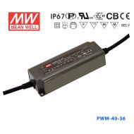 PWM-40-36  40W 36V 1.12A  PWM信号输出IP67防水型带PFC功能明纬电源