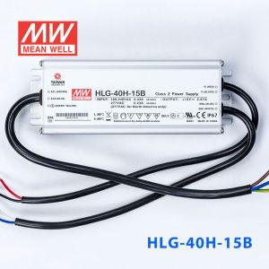 HLG-40H-15B  40W  15V 2.67A  强耐环境恒压+恒流PFC高效铝壳IP67防水LED电源(控制线三合一调光) 