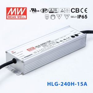 HLG-240H-15A  225W  15V 15A  强耐环境恒压+恒流PFC高效铝壳IP65防水LED电源(恒压恒流值可面板设定)