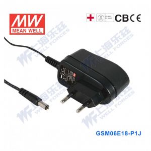 GSM06E18-P1J  6W  18V 0.33A 输出明纬高能效医疗型欧规墙插电源适配器