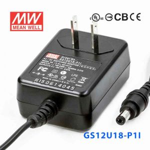 GS12U18-P1I 12W 18V0.67A 输出绿色能源明纬墙插电源适配器(美式插头)