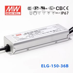 ELG-150-36B  150W  36V 4.17A  B型(0～10V/PWM/电阻调光)/铝壳IP67/100～305Vac输入)明纬PFC防水LED电源