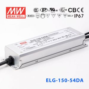 ELG-150-54DA  150W  54V 2.8A  DA型(Dali调光/铝壳IP67/100～305Vac输入)明纬PFC防水LED电源