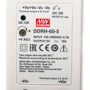 DDRH-60-5明纬50W 150~1500V输入5V10A输出宽输入导轨DC-DC转换器