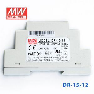 DR-15-12 15W 12V1.25A 单路输出Class II DIN导轨安装明纬开关电源