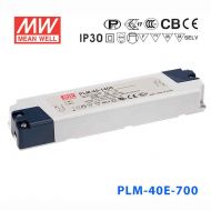 PLM-40E-700 40W 29~57V 700mA 输出 IP30防水塑壳PFC压线端子接线LED恒流电源