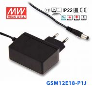 GSM12E18-P1J台湾明纬12W 80~264V输入 18V0.66A输出医疗型适配器