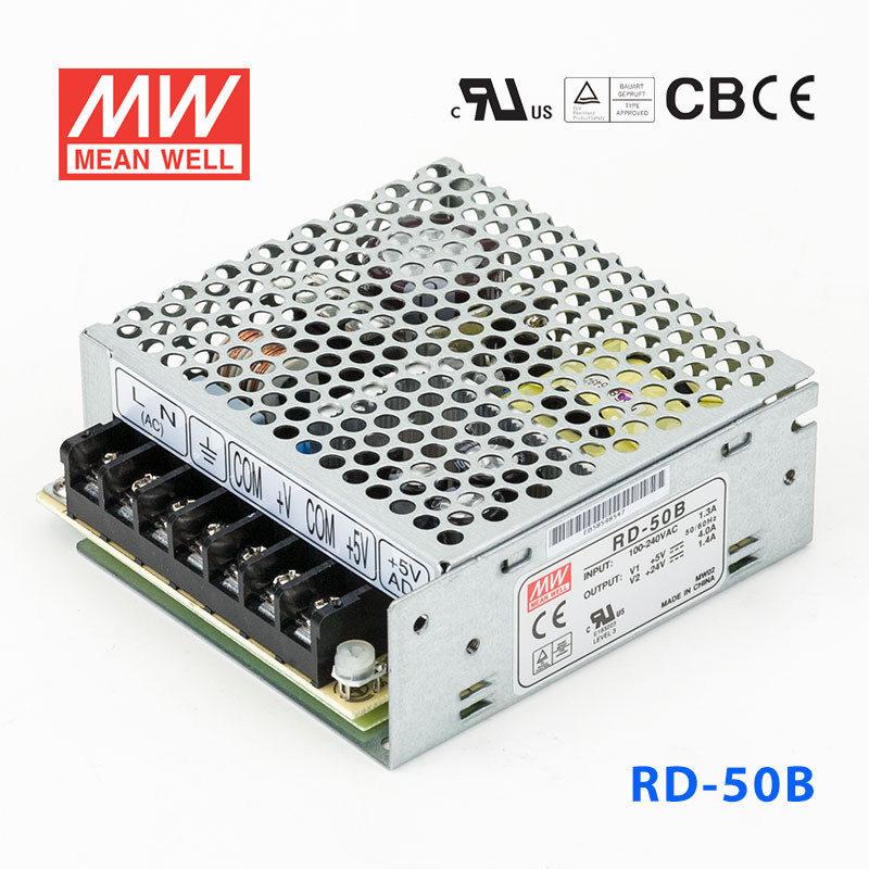 RD-50B台湾明纬5V24V双路开关电源50W直流稳压5V4A+24V1.4A双组