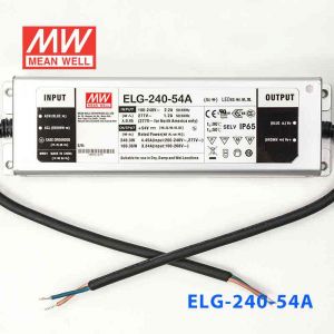 ELG-240-54A 240W 54V 4.45A  A型(电流可调/铝壳IP65/100～305Vac输入)明纬PFC防水LED电源