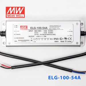 ELG-100-54A    96W    54V   1.78A    A型(电流可调/铝壳IP65防水/180～305Vac输入)明纬PFC防水LED电源